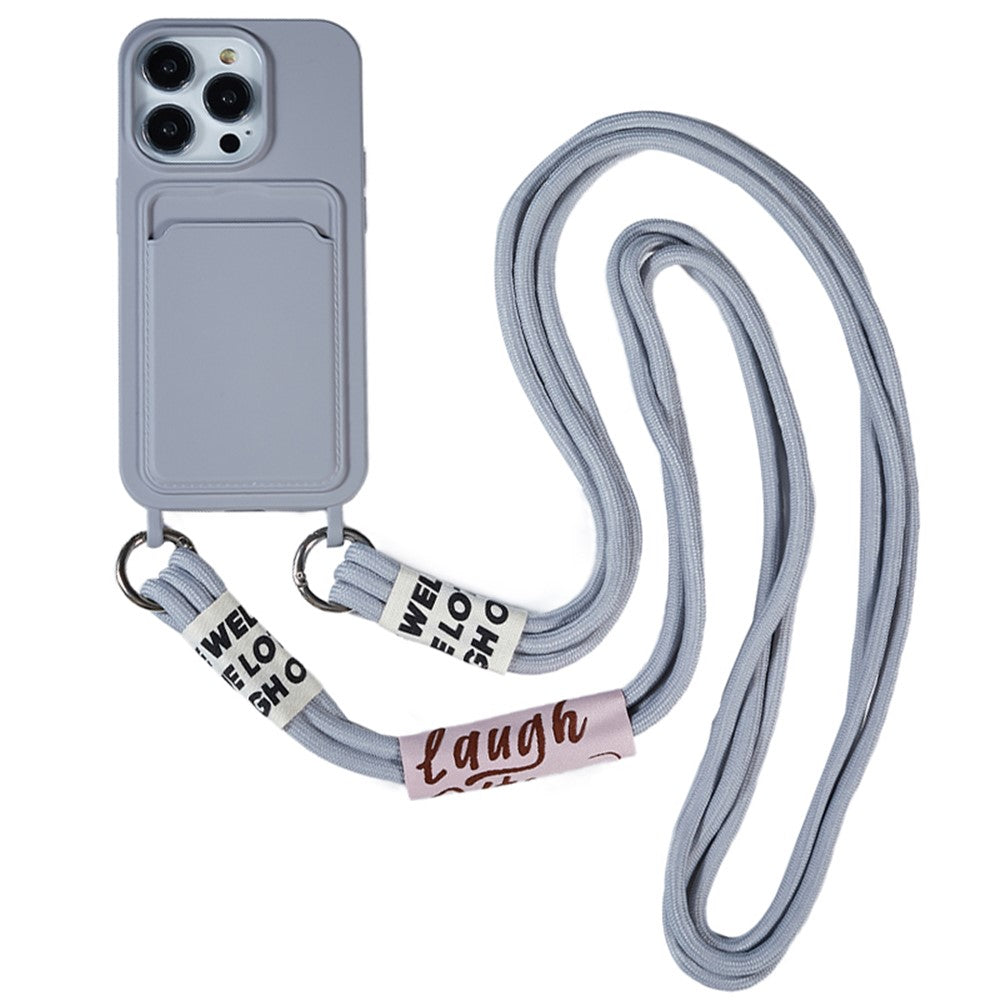 For iPhone 15 Pro Max Liquid Silicone Case Card Slot Shockproof Protective Phone Cover with Strap