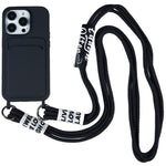 For iPhone 15 Pro Max Liquid Silicone Case Card Slot Shockproof Protective Phone Cover with Strap