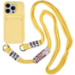 For iPhone 15 Pro Max Liquid Silicone Case Card Slot Shockproof Protective Phone Cover with Strap
