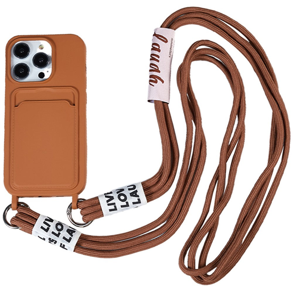 For iPhone 15 Pro Max Liquid Silicone Case Card Slot Shockproof Protective Phone Cover with Strap