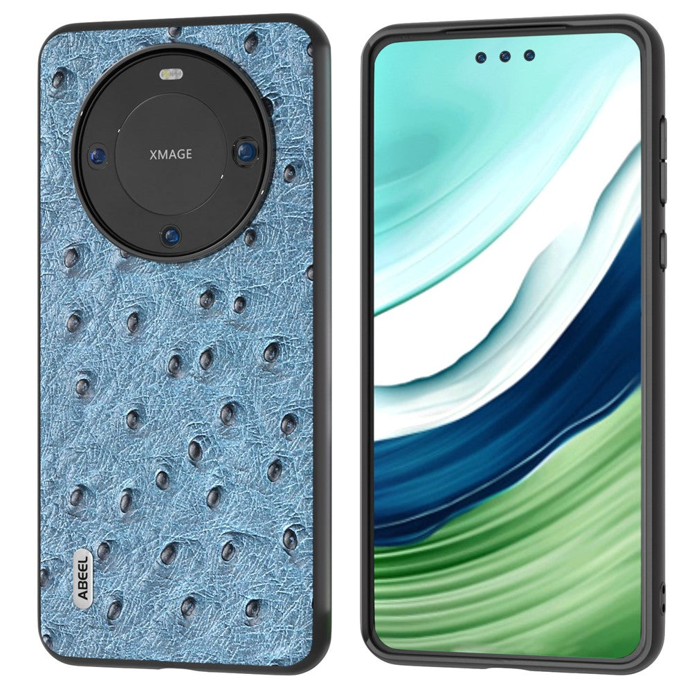 ABEEL Ostrich Texture Phone Case for Huawei Mate 60 Pro Äkta Koläder Belagt PC+TPU Fodral