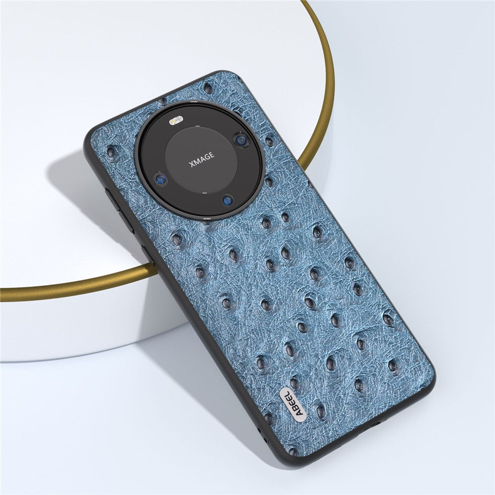 ABEEL Ostrich Texture Phone Case for Huawei Mate 60 Pro Äkta Koläder Belagt PC+TPU Fodral