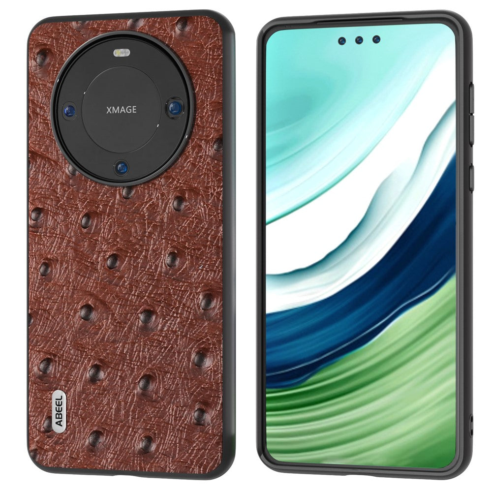 ABEEL Ostrich Texture Phone Case for Huawei Mate 60 Pro Äkta Koläder Belagt PC+TPU Fodral