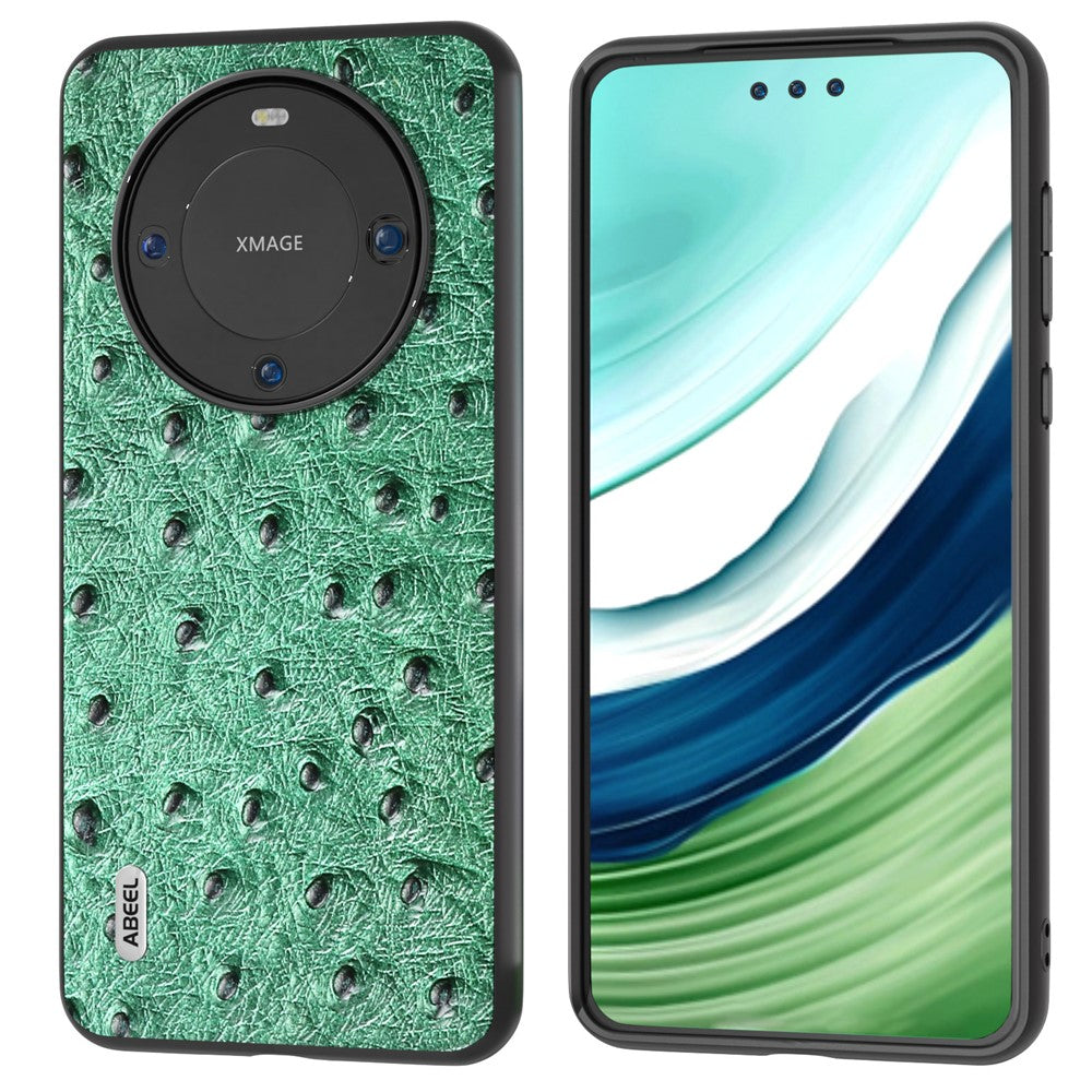 ABEEL Ostrich Texture Phone Case for Huawei Mate 60 Pro Äkta Koläder Belagt PC+TPU Fodral