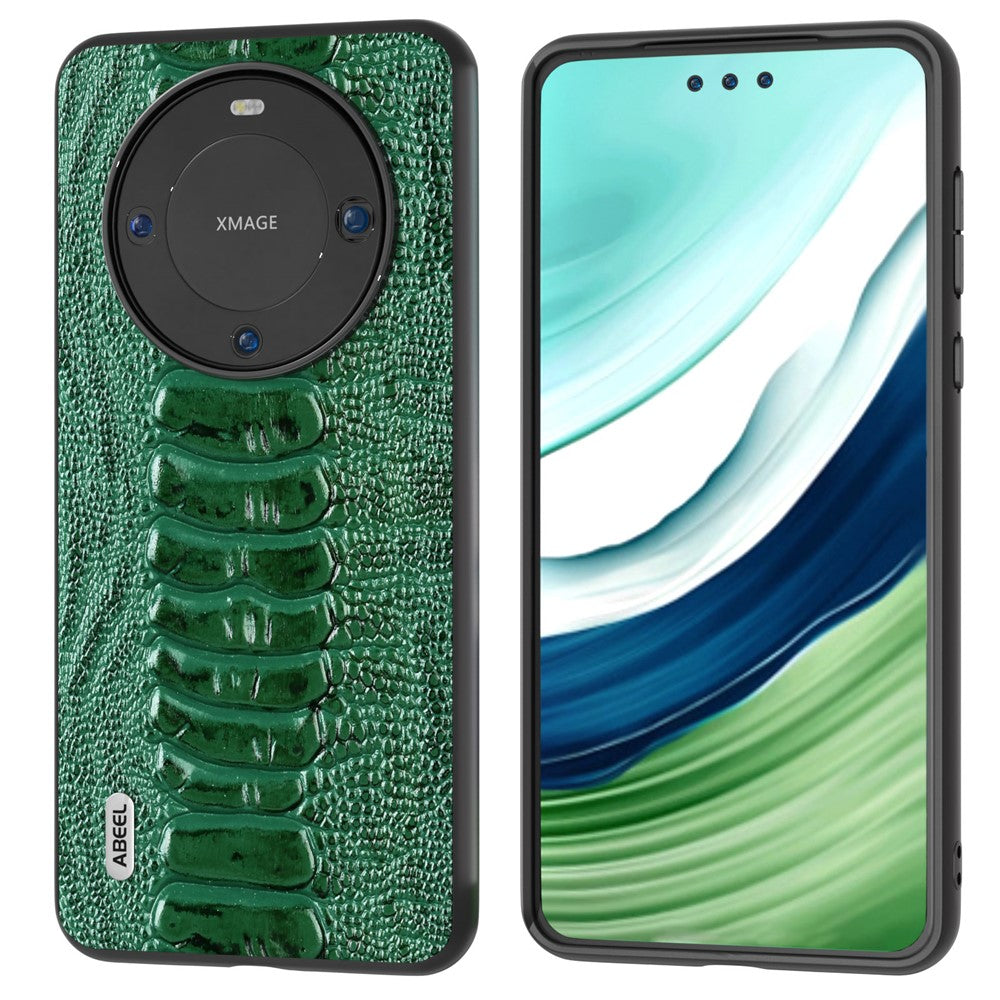 ABEEL For Huawei Mate 60 Pro Crocodile Texture Phone Cover Genuine Cow Leather+PC+TPU Phone Case