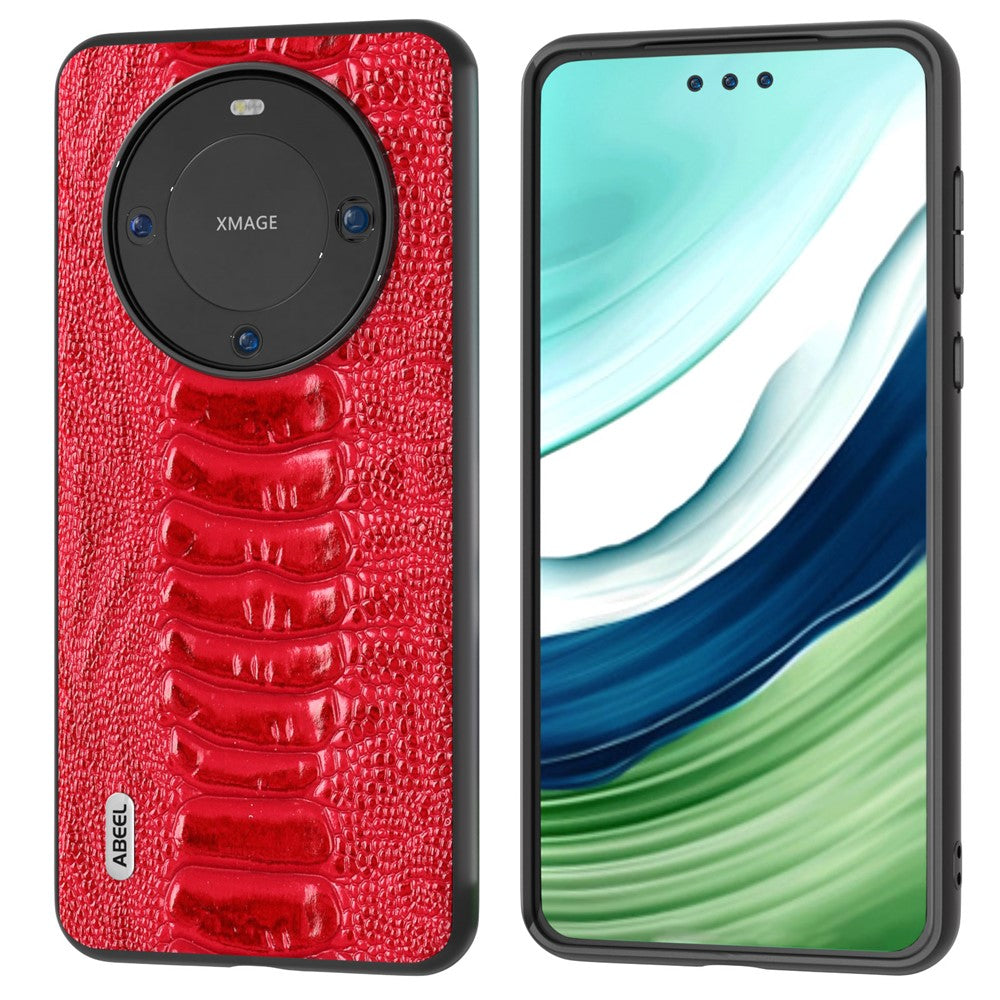 ABEEL For Huawei Mate 60 Pro Crocodile Texture Phone Cover Genuine Cow Leather+PC+TPU Phone Case