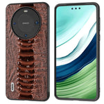 ABEEL For Huawei Mate 60 Pro Crocodile Texture Phone Cover Genuine Cow Leather+PC+TPU Phone Case