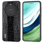 ABEEL For Huawei Mate 60 Pro Crocodile Texture Phone Cover Genuine Cow Leather+PC+TPU Phone Case