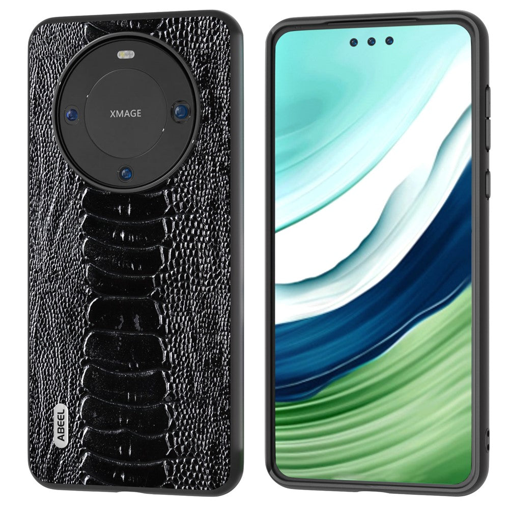 ABEEL For Huawei Mate 60 Pro Crocodile Texture Phone Cover Genuine Cow Leather+PC+TPU Phone Case