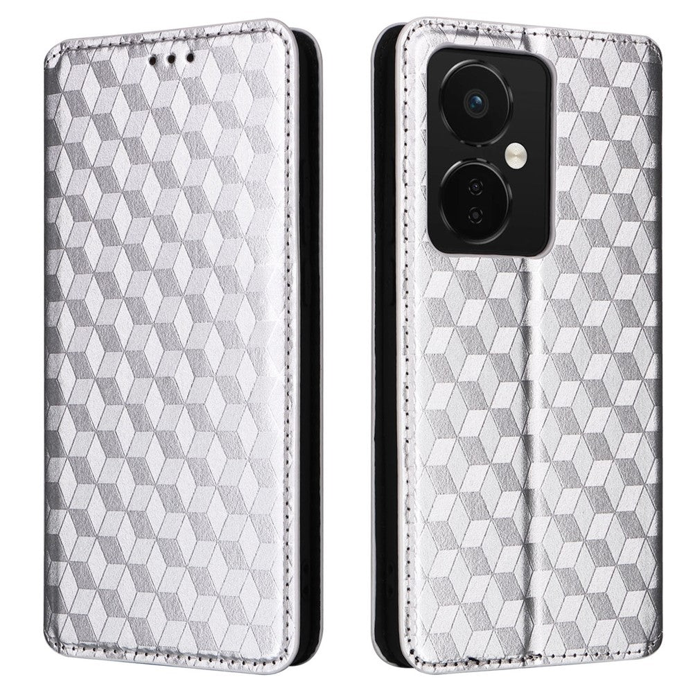 Oppo K11 5G / OnePlus Nord CE3 5G Präglat Rhombus Plånboksfodral Dammtätt PU-läder Stativfodral
