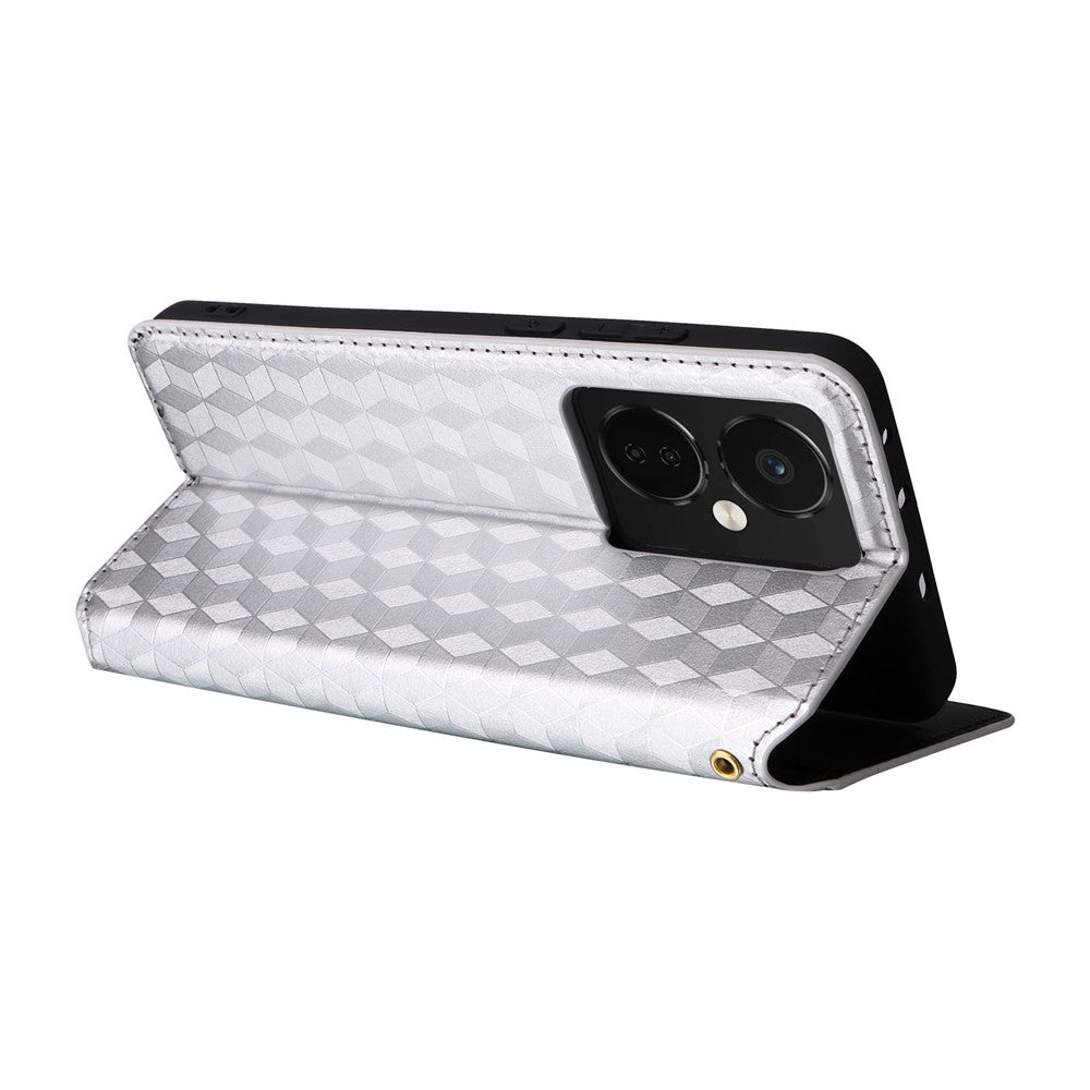 Oppo K11 5G / OnePlus Nord CE3 5G Präglat Rhombus Plånboksfodral Dammtätt PU-läder Stativfodral