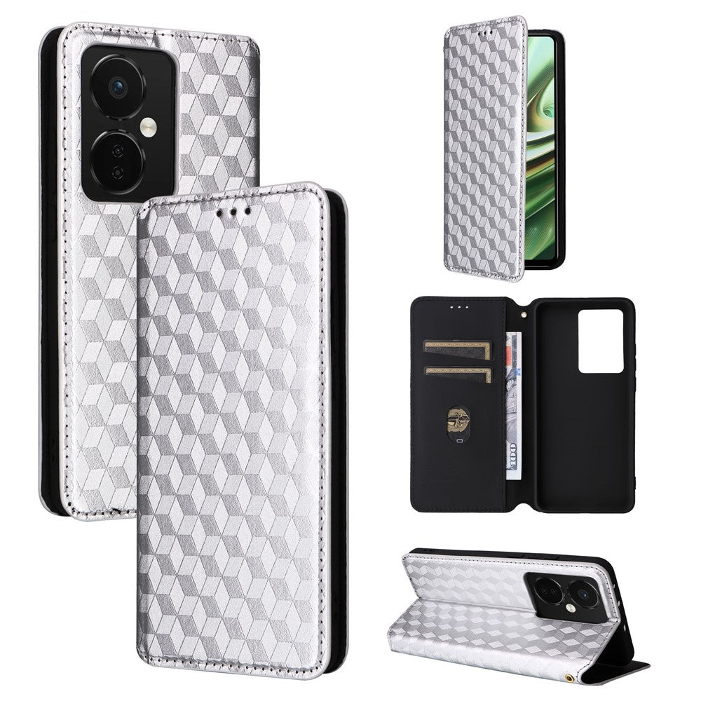Oppo K11 5G / OnePlus Nord CE3 5G Präglat Rhombus Plånboksfodral Dammtätt PU-läder Stativfodral