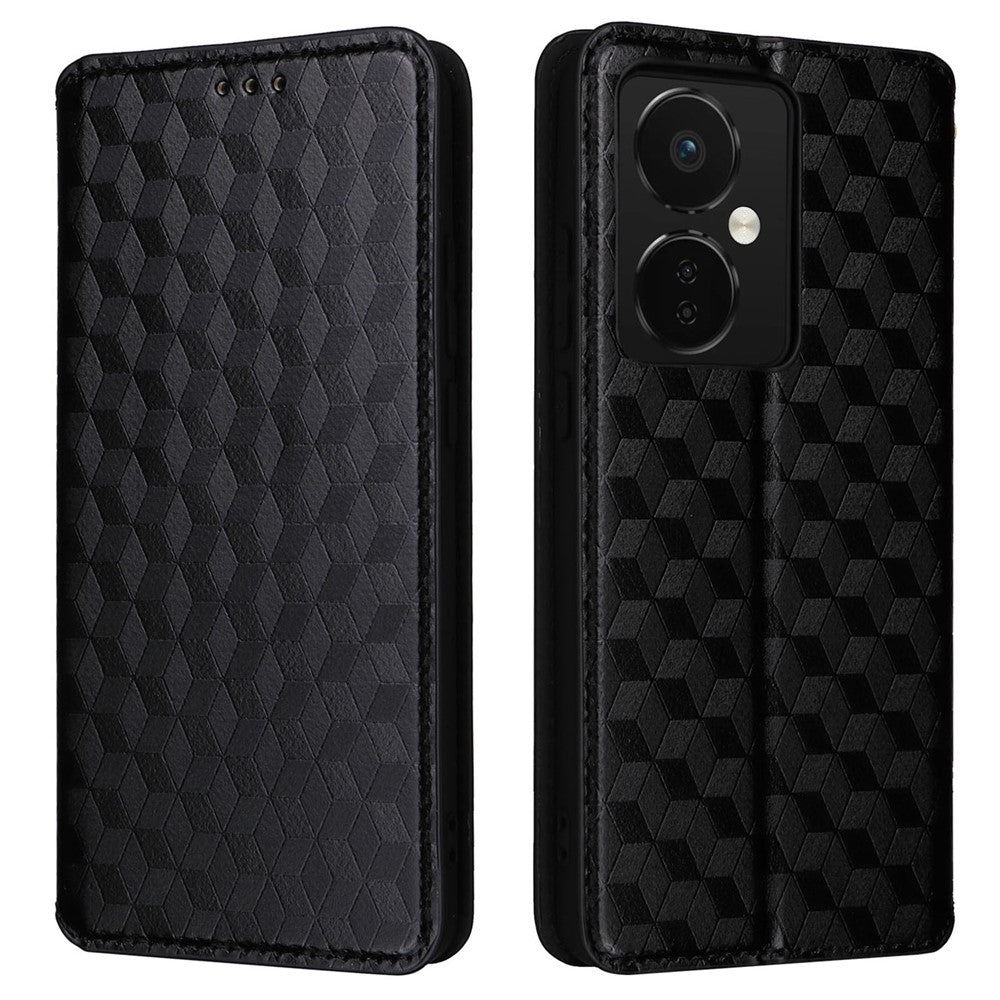 Oppo K11 5G / OnePlus Nord CE3 5G Präglat Rhombus Plånboksfodral Dammtätt PU-läder Stativfodral
