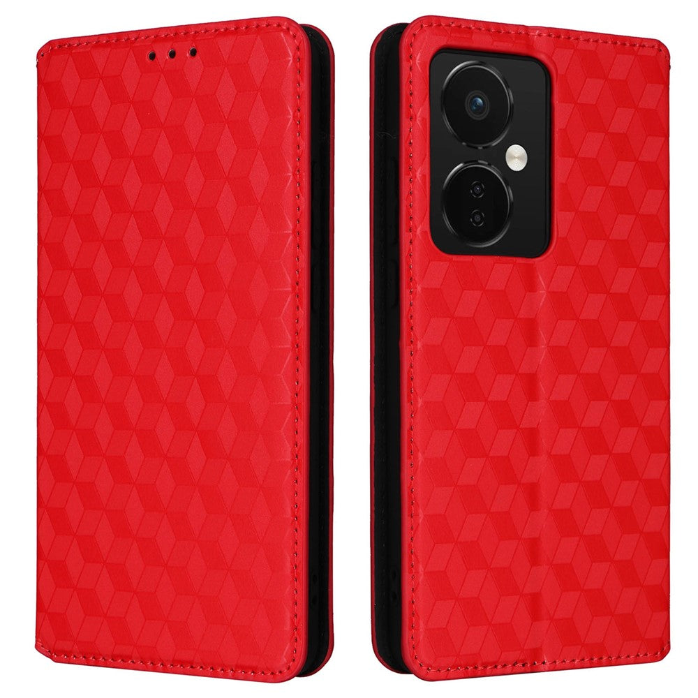 Oppo K11 5G / OnePlus Nord CE3 5G Präglat Rhombus Plånboksfodral Dammtätt PU-läder Stativfodral