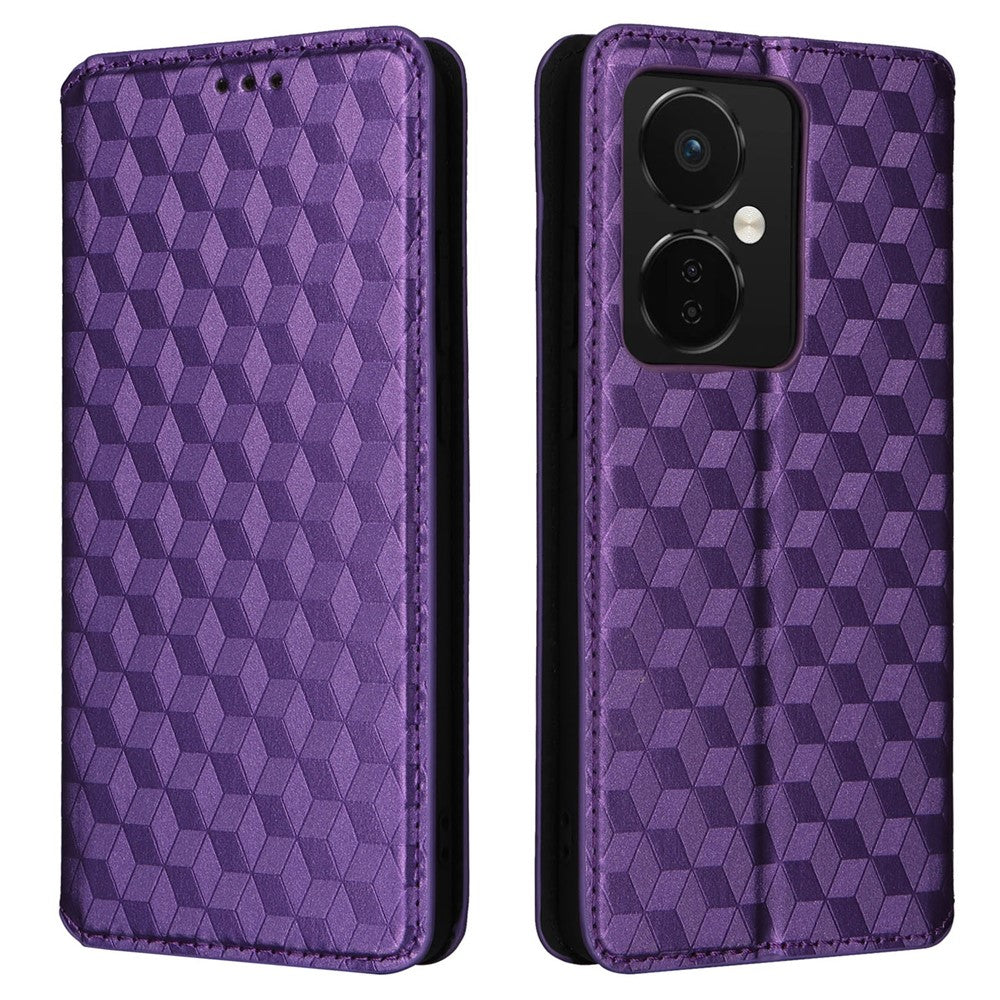 Oppo K11 5G / OnePlus Nord CE3 5G Präglat Rhombus Plånboksfodral Dammtätt PU-läder Stativfodral