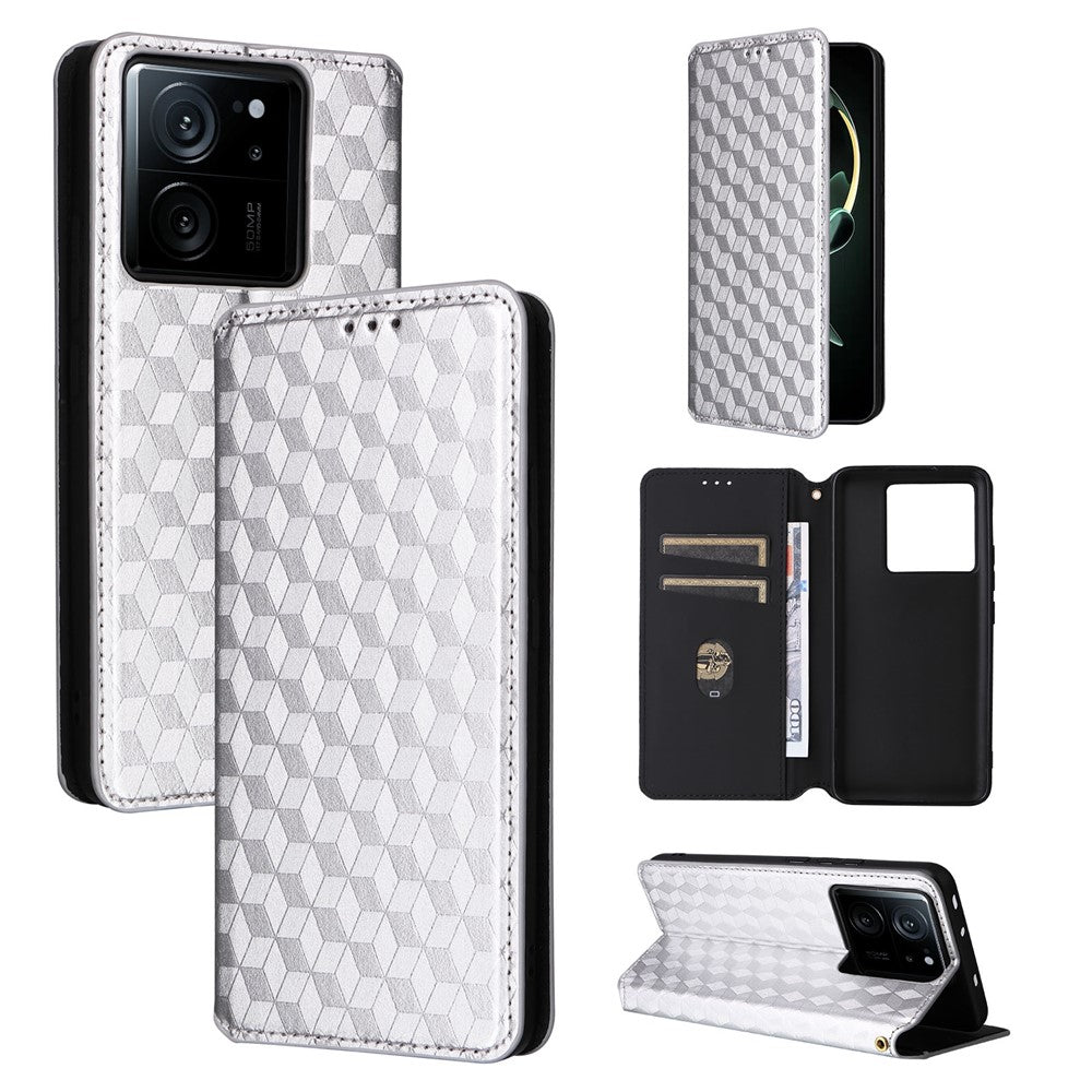 PU-läderfodral för Xiaomi 13T / 13T Pro / Redmi K60 Ultra, plånboksfodral med rhombusprägling