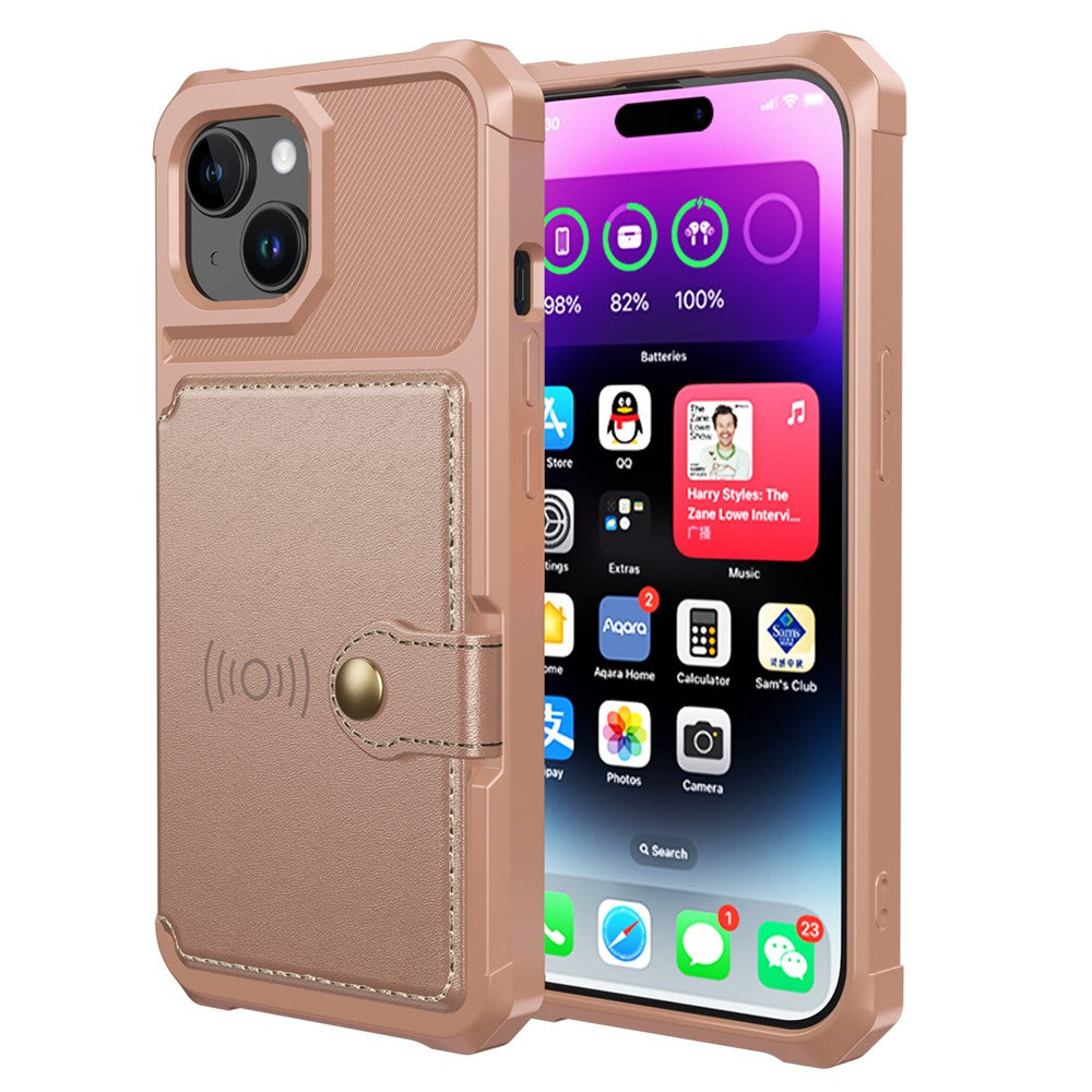 iPhone 15 PU-läder+TPU-mobilskal Korthållare Plånbok Bakstycke Stöd Magnetiskt Bilfäste