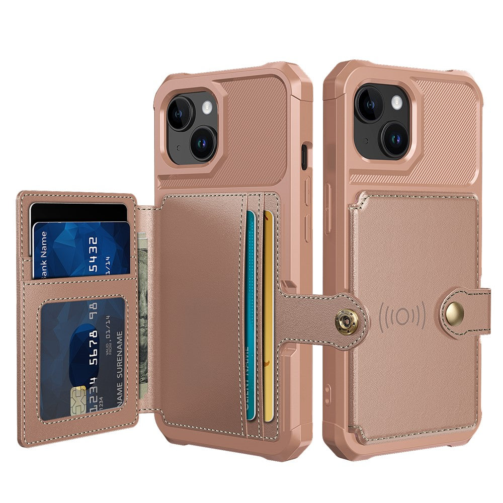 For iPhone 15 PU Leather+TPU Phone Case Card Holder Wallet Back Cover Support Magnetic Car Mount