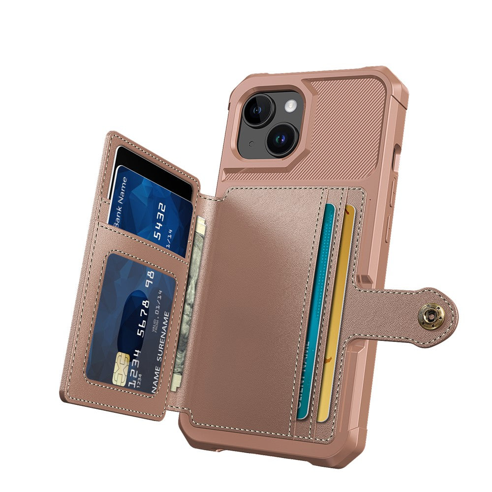 For iPhone 15 PU Leather+TPU Phone Case Card Holder Wallet Back Cover Support Magnetic Car Mount