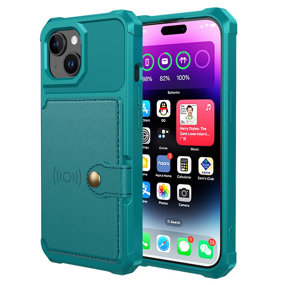 For iPhone 15 PU Leather+TPU Phone Case Card Holder Wallet Back Cover Support Magnetic Car Mount