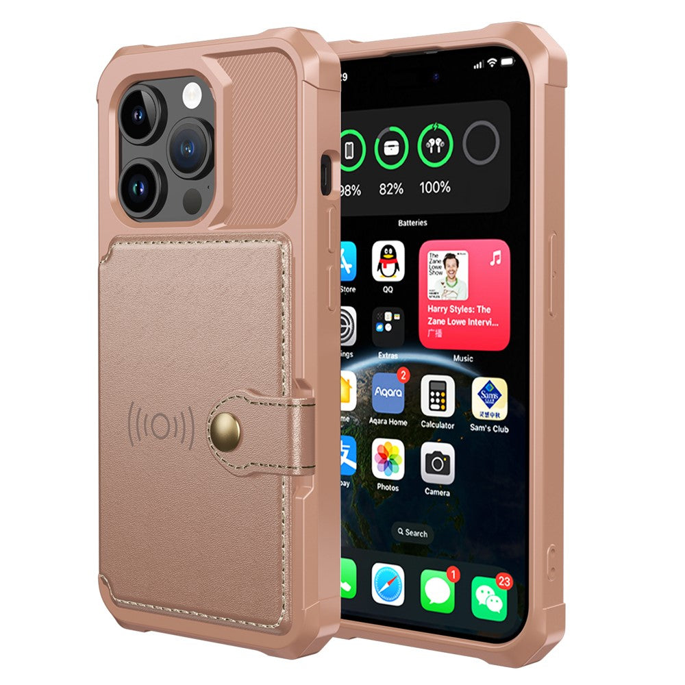 For iPhone 15 Pro PU Leather+TPU Cell Phone Case Card Slots Wallet Cover Support Magnetic Car Mount