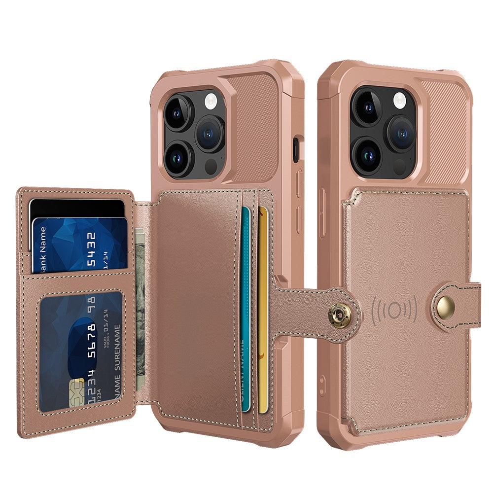 For iPhone 15 Pro PU Leather+TPU Cell Phone Case Card Slots Wallet Cover Support Magnetic Car Mount