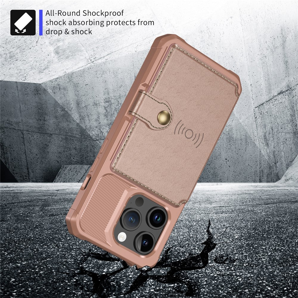 For iPhone 15 Pro PU Leather+TPU Cell Phone Case Card Slots Wallet Cover Support Magnetic Car Mount