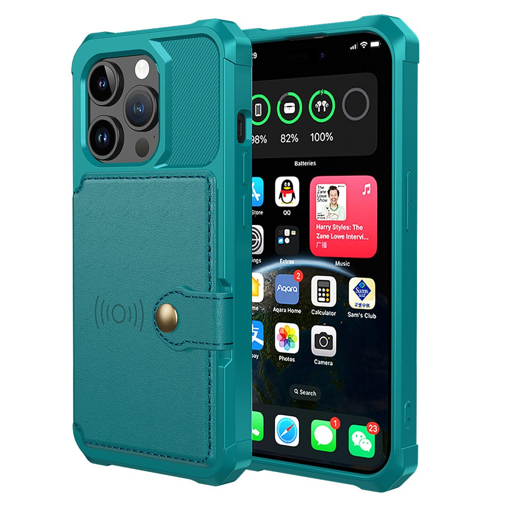 For iPhone 15 Pro PU Leather+TPU Cell Phone Case Card Slots Wallet Cover Support Magnetic Car Mount