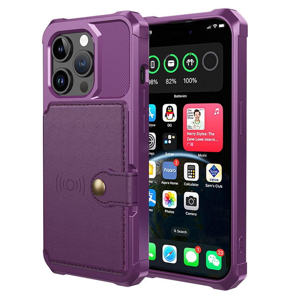 For iPhone 15 Pro PU Leather+TPU Cell Phone Case Card Slots Wallet Cover Support Magnetic Car Mount