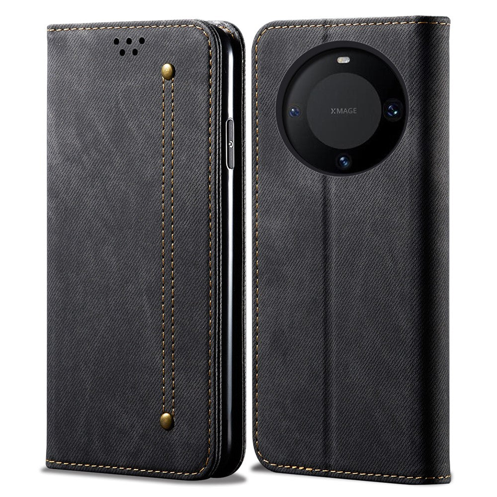 For Huawei Mate 60 Flip Stand Wallet Case Jeans Cloth Texture PU Leather Protective Phone Cover