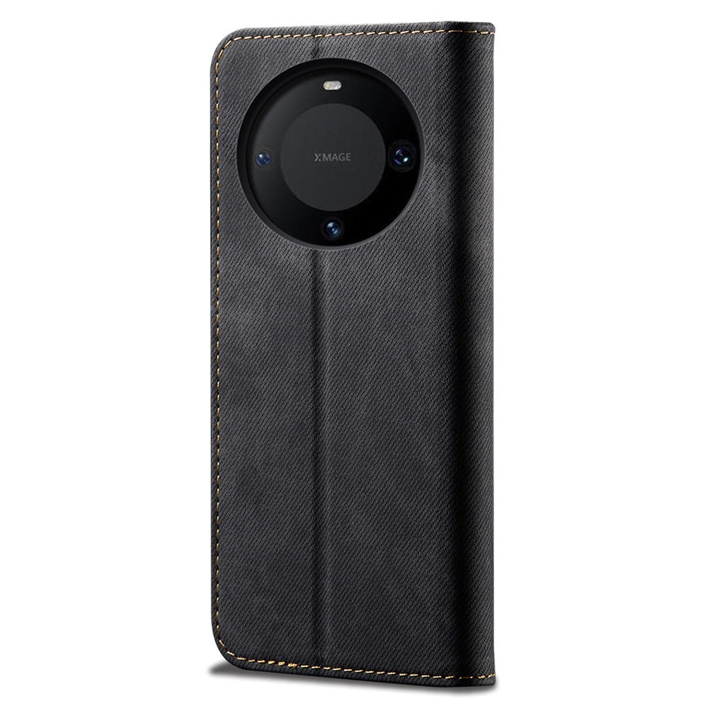 For Huawei Mate 60 Flip Stand Wallet Case Jeans Cloth Texture PU Leather Protective Phone Cover