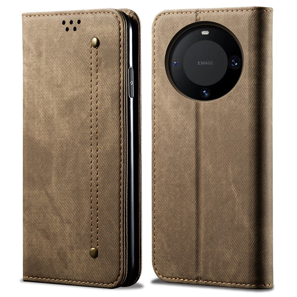 For Huawei Mate 60 Flip Stand Wallet Case Jeans Cloth Texture PU Leather Protective Phone Cover