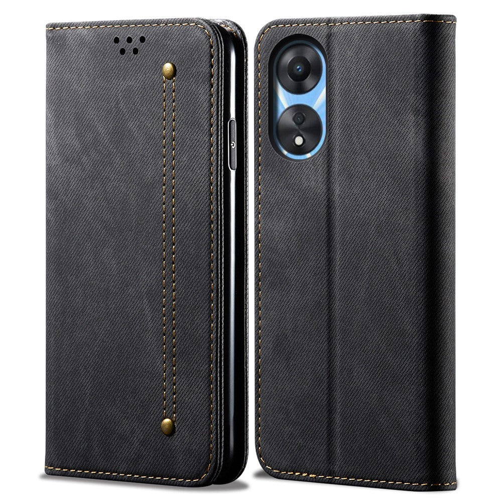 For Oppo A38 4G Slim-Fit Stand Wallet Case Jeans Cloth Texture Cover Flip PU Leather Protective Shell