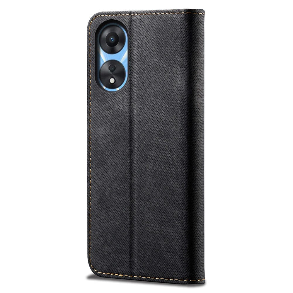 For Oppo A38 4G Slim-Fit Stand Wallet Case Jeans Cloth Texture Cover Flip PU Leather Protective Shell
