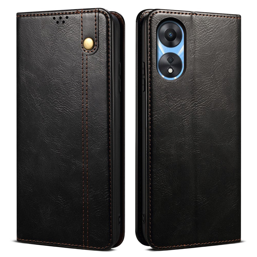 For Oppo A38 4G Slim-Fit Phone Case PU Leather Stand Wallet Shell Waxy Crazy Horse Texture Cover
