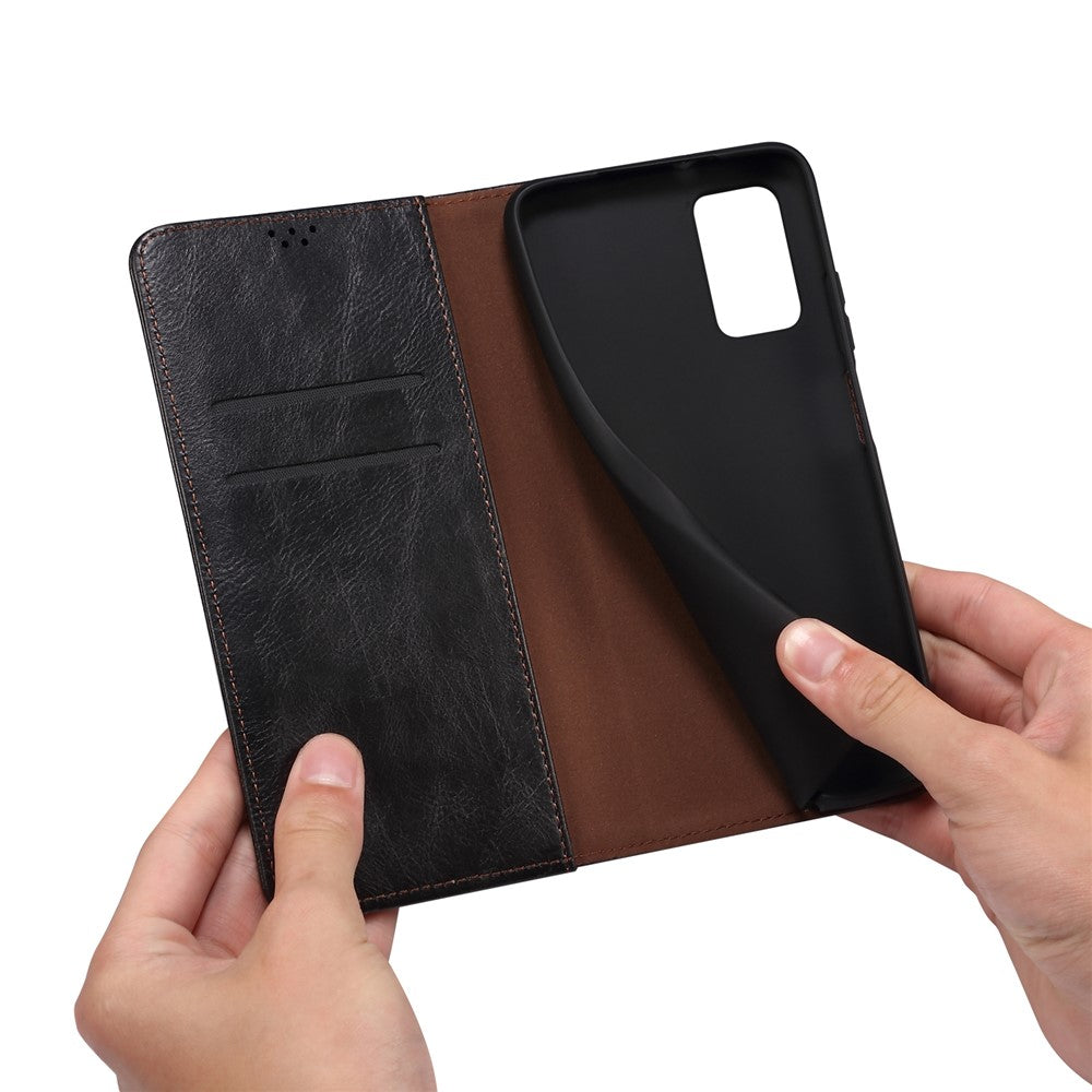 For Oppo A38 4G Slim-Fit Phone Case PU Leather Stand Wallet Shell Waxy Crazy Horse Texture Cover