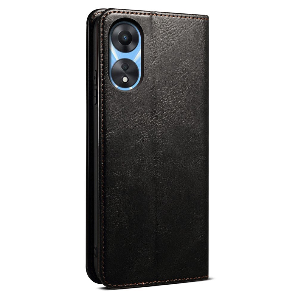 For Oppo A38 4G Slim-Fit Phone Case PU Leather Stand Wallet Shell Waxy Crazy Horse Texture Cover