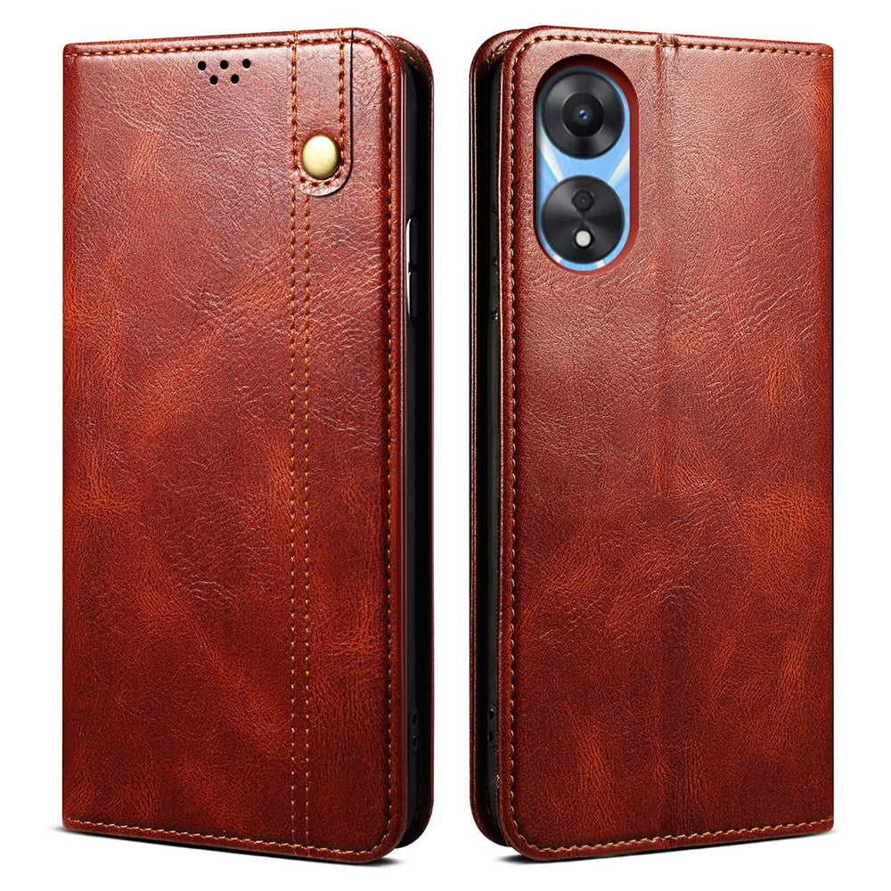 For Oppo A38 4G Slim-Fit Phone Case PU Leather Stand Wallet Shell Waxy Crazy Horse Texture Cover