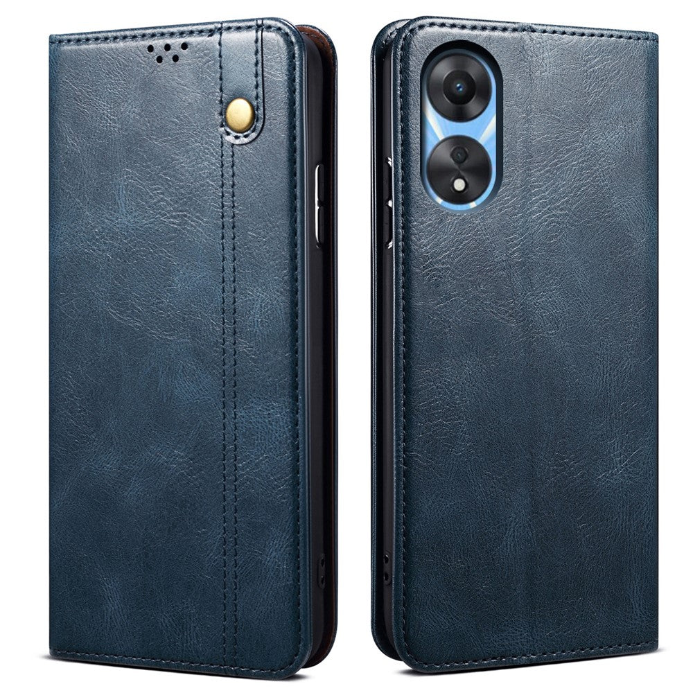 For Oppo A38 4G Slim-Fit Phone Case PU Leather Stand Wallet Shell Waxy Crazy Horse Texture Cover
