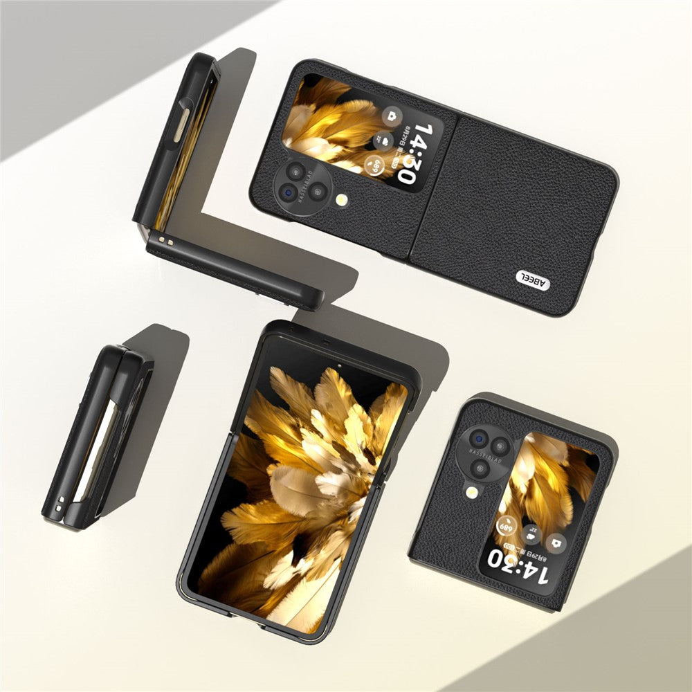ABEEL For Oppo Find N3 Flip 5G Litchi Texture Case Genuine Cow Leather + PC Protective Phone Cover