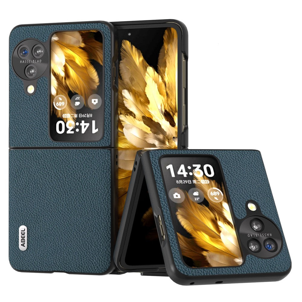 ABEEL For Oppo Find N3 Flip 5G Litchi Texture Case Genuine Cow Leather + PC Protective Phone Cover