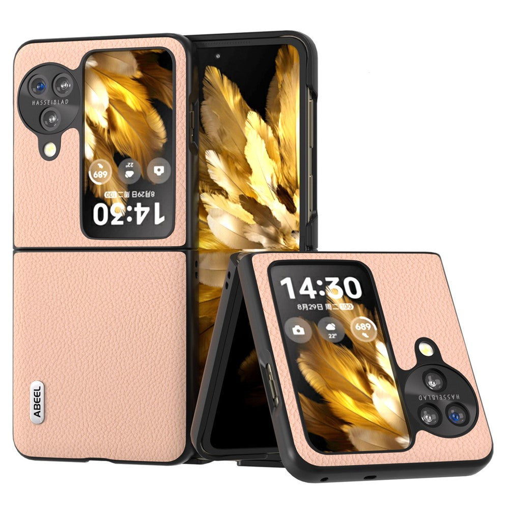 ABEEL For Oppo Find N3 Flip 5G Litchi Texture Case Genuine Cow Leather + PC Protective Phone Cover