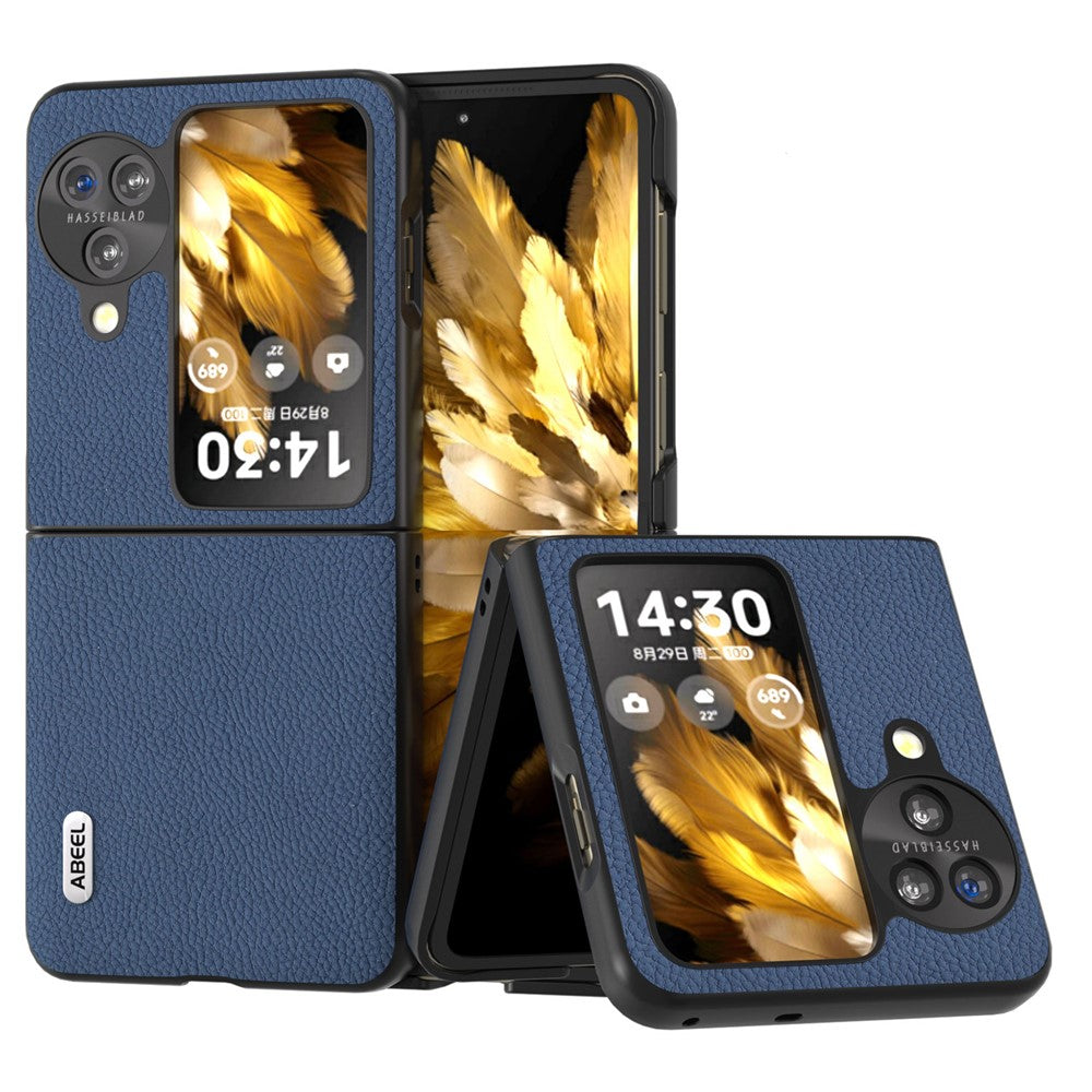 ABEEL For Oppo Find N3 Flip 5G Litchi Texture Case Genuine Cow Leather + PC Protective Phone Cover