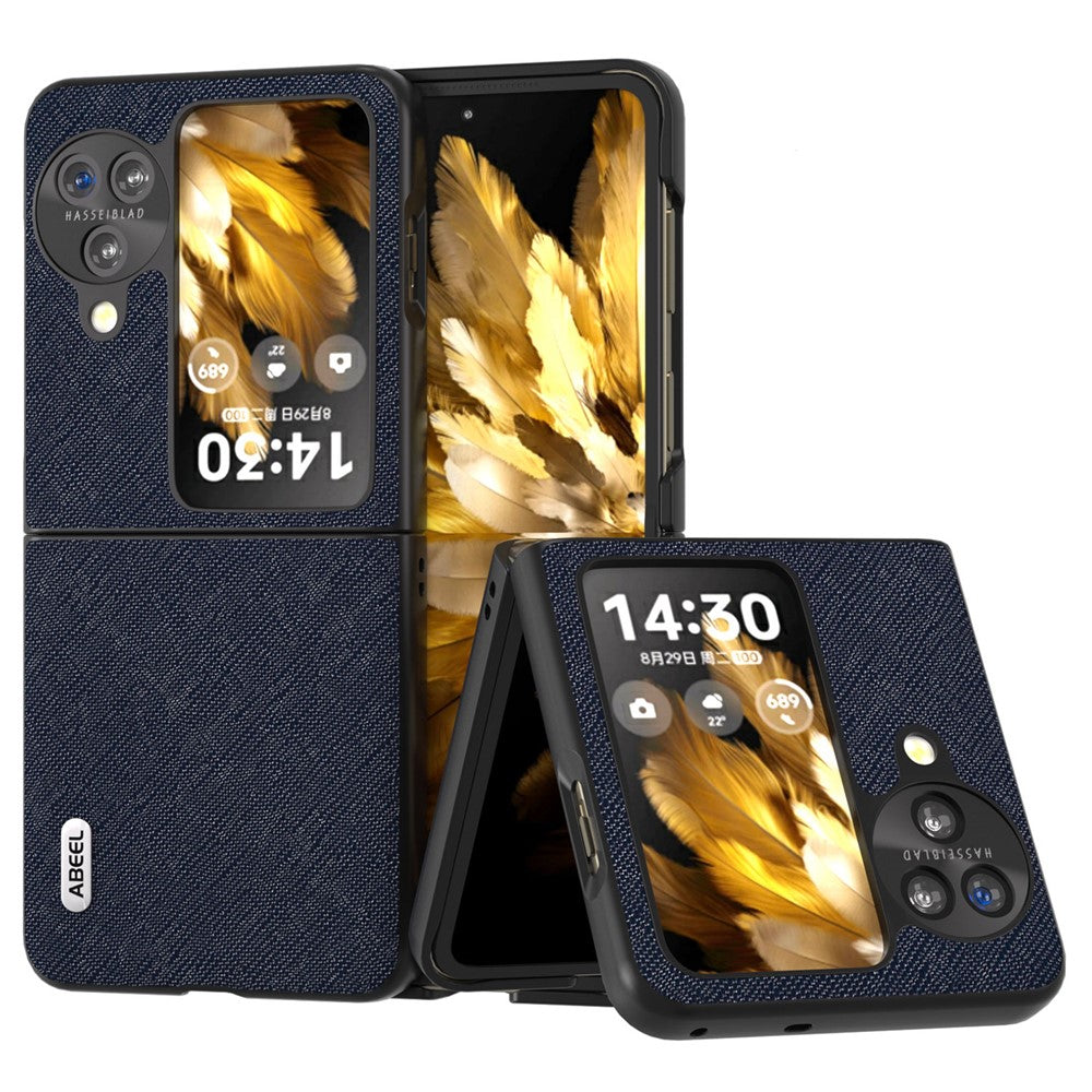 ABEEL För Oppo Find N3 Flip 5G mobilskal Äkta Koläder + PC Korsstruktur Reptåligt Skal