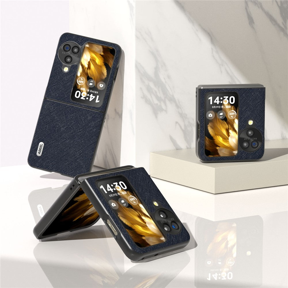 ABEEL För Oppo Find N3 Flip 5G mobilskal Äkta Koläder + PC Korsstruktur Reptåligt Skal