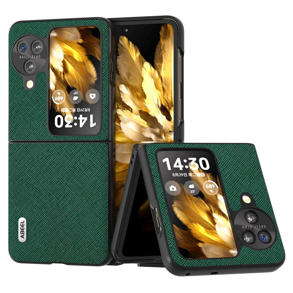 ABEEL För Oppo Find N3 Flip 5G mobilskal Äkta Koläder + PC Korsstruktur Reptåligt Skal