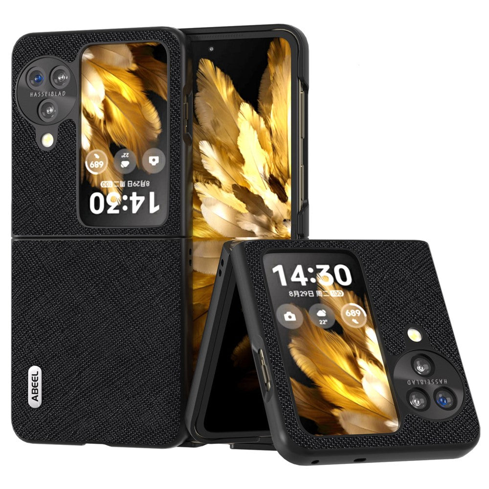ABEEL För Oppo Find N3 Flip 5G mobilskal Äkta Koläder + PC Korsstruktur Reptåligt Skal