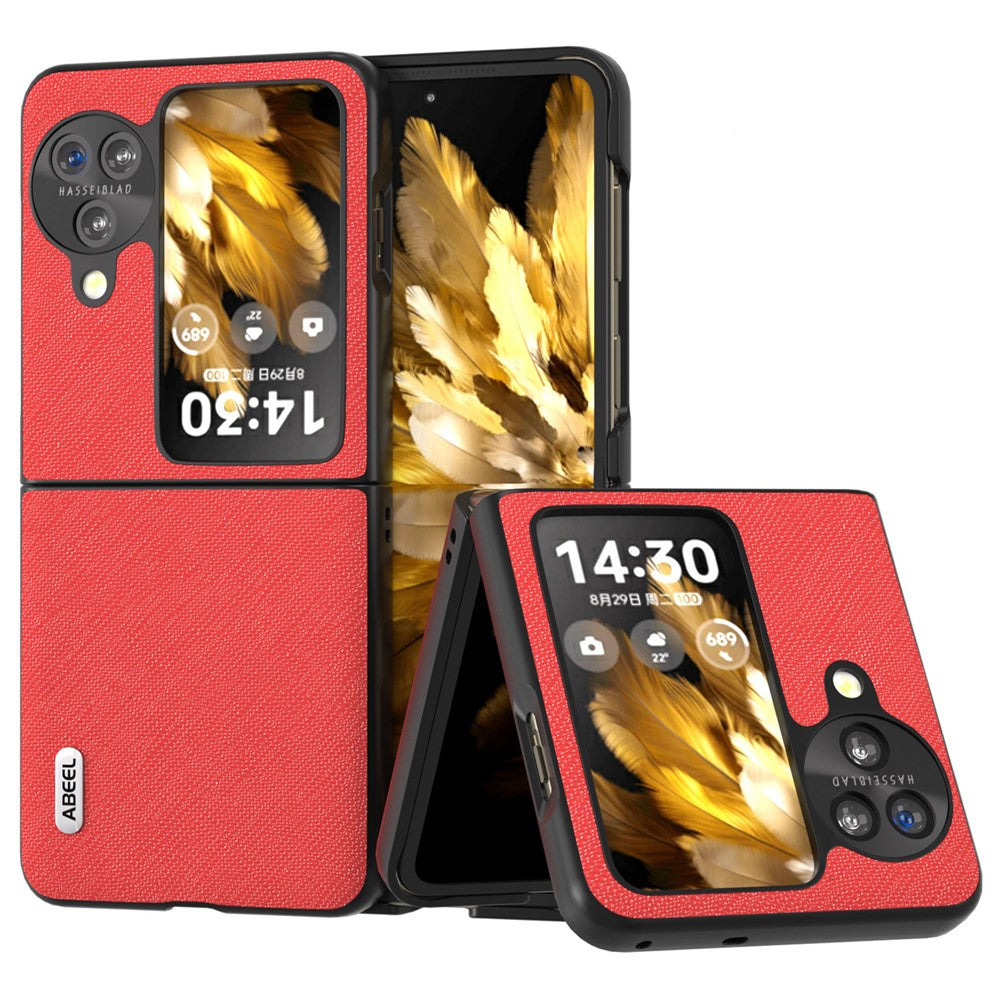 ABEEL För Oppo Find N3 Flip 5G mobilskal Äkta Koläder + PC Korsstruktur Reptåligt Skal
