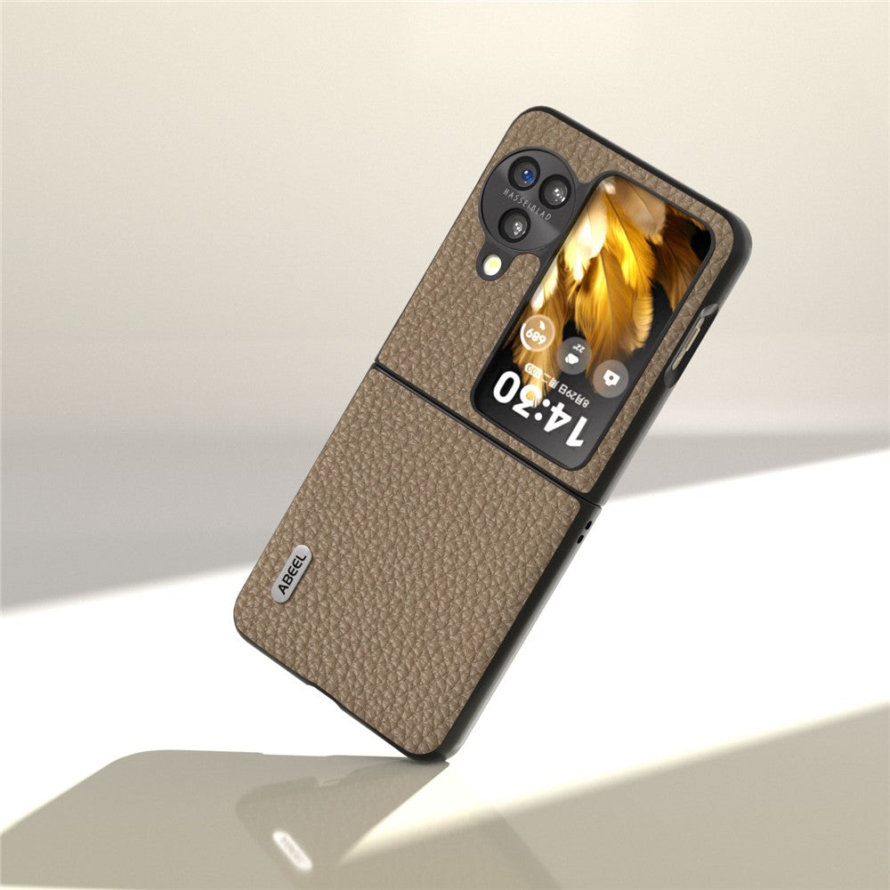 ABEEL For Oppo Find N3 Flip 5G Genuine Cow Leather + PC Phone Case Litchi Texture Drop Protection Cover