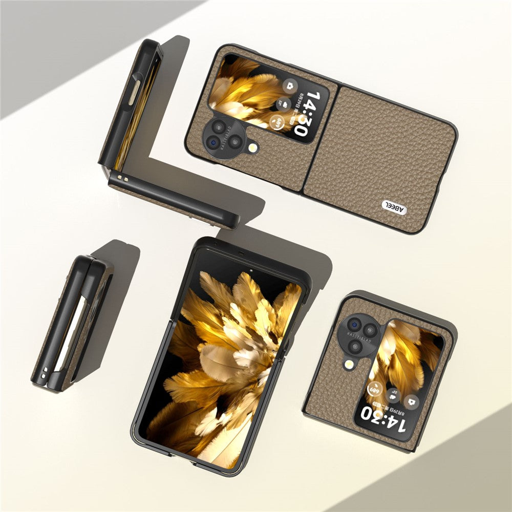 ABEEL For Oppo Find N3 Flip 5G Genuine Cow Leather + PC Phone Case Litchi Texture Drop Protection Cover